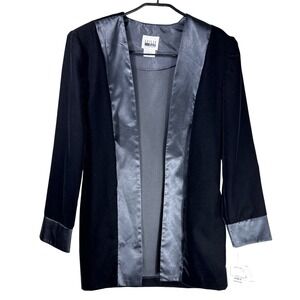 Leslie Fay Evenings Womens Black Velvet Satin Trim Open Front Blazer Jacket 10